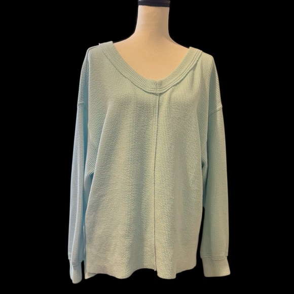 AERIE Wonder light blue textured sweatshirt women’s junior size small - Picture 3 of 17